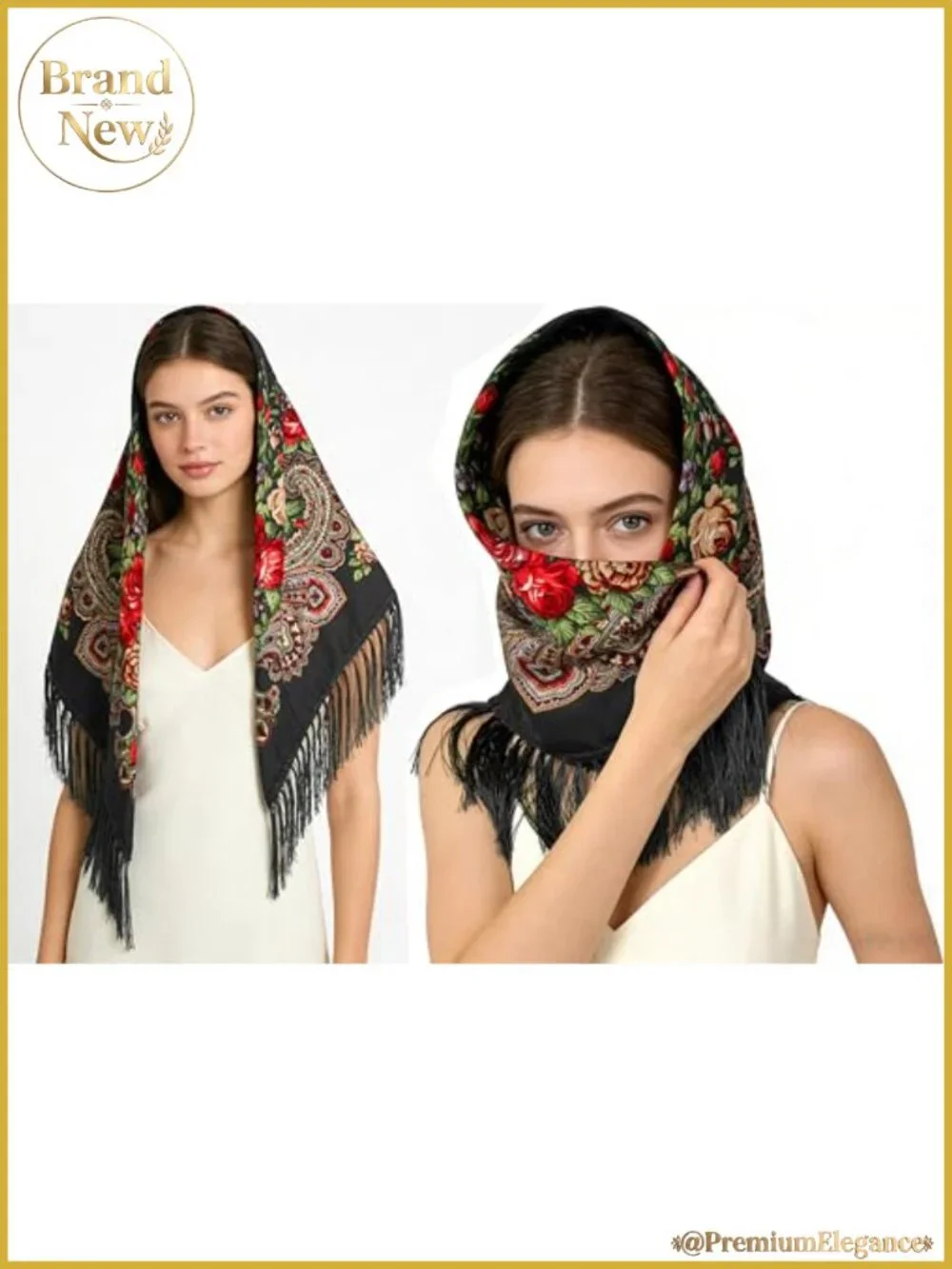 Cotton Polyester Floral Print Scarf Wrap Shawl with Tassels